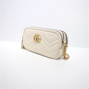Gu.cci GG Marmont Mini Chain Bag White Leather 546581