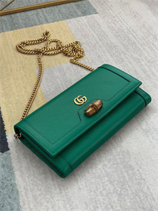 Gu.cci Diana Chain Wallet Green Leather 658243