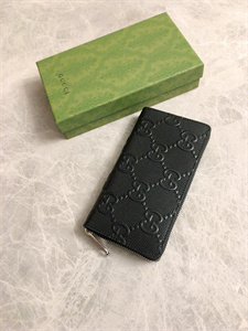 Gu.cci GG Zipper Wallet Embossed Black Leather 625558