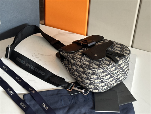 Di.or Mini Gallop Sling Bag Beige & Black oblique Jacquard Black Grained Calfskin