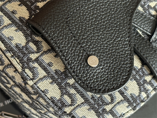 Di.or Mini Gallop Sling Bag Beige & Black oblique Jacquard Black Grained Calfskin