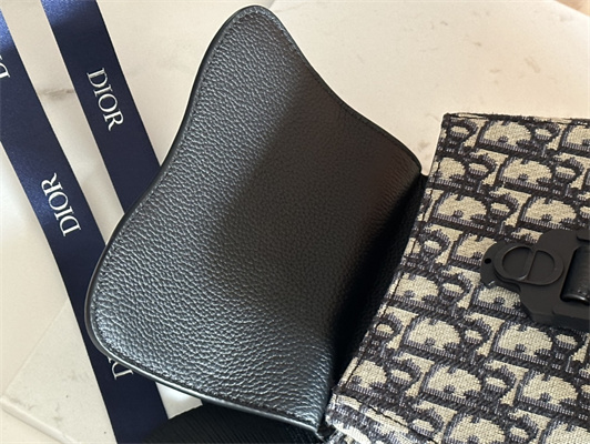 Di.or Mini Gallop Sling Bag Beige & Black oblique Jacquard Black Grained Calfskin