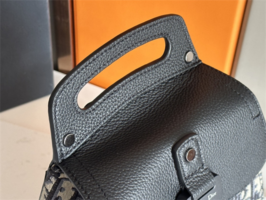 Di.or Mini Gallop Sling Bag Beige & Black oblique Jacquard Black Grained Calfskin