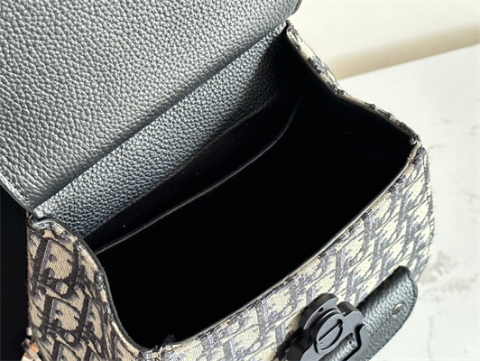 Di.or Mini Gallop Sling Bag Beige & Black oblique Jacquard Black Grained Calfskin