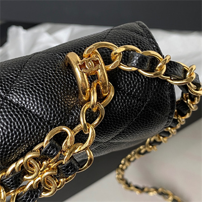 Cha.nel Wallet On Chain Grained Calfskin Gold Tone Metal Black AP3019