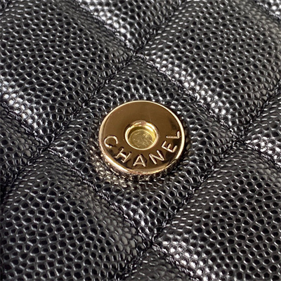 Cha.nel Wallet On Chain Grained Calfskin Gold Tone Metal Black AP3180