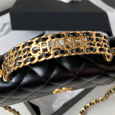 Cha.nel Wallet On Chain With Handel Shinny Calfskin Gold Tone Metal Black AP3242