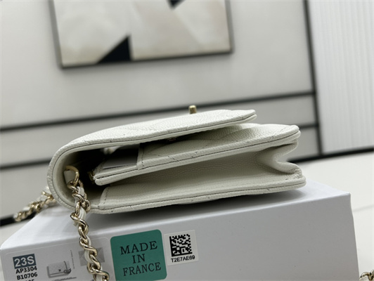 Cha.nel Wallet On Chain With Bowknot Grained Calfskin Gold Tone Metal White AP3304