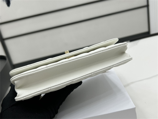 Cha.nel Wallet On Chain With Bowknot Grained Calfskin Gold Tone Metal White AP3304