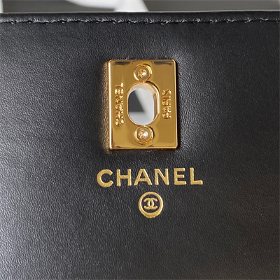 Cha.nel Wallet On Chain Grained Calfskin Gold Tone Metal Black AP3318