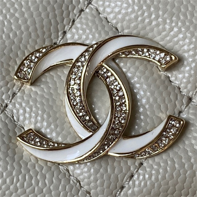 Cha.nel Wallet On Chain Grained Calfskin Gold Tone Metal Cream AP3336