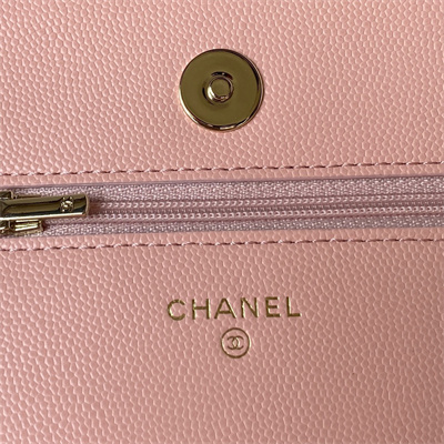 Cha.nel Wallet On Chain Grained Calfskin Gold Tone Metal Pink AP3336