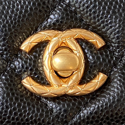 Cha.nel Wallet On Chain Grained Calfskin Gold Tone Metal Black AP3368