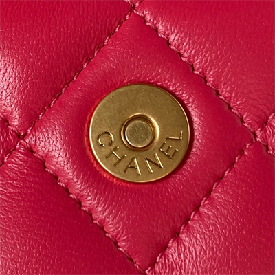 Cha.nel Wallet On Chain With Top Handle Shiny Calfskin Gold Tone Metal Peach Blossom AP3385