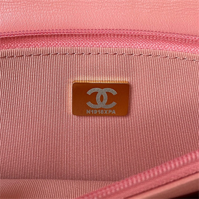 Cha.nel Wallet On Chain With Top Handle Lambskin Gold Tone Metal Pink AP3504