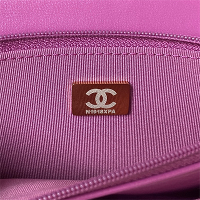 Cha.nel Wallet On Chain With Top Handle Lambskin Gold Tone Metal Purple AP3504