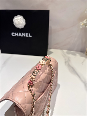 Cha.nel Wallet On Chain With Top Handle Lambskin Gold Tone Metal Light Pink AP3574