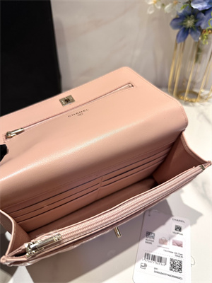 Cha.nel Wallet On Chain With Top Handle Lambskin Gold Tone Metal Light Pink AP3574