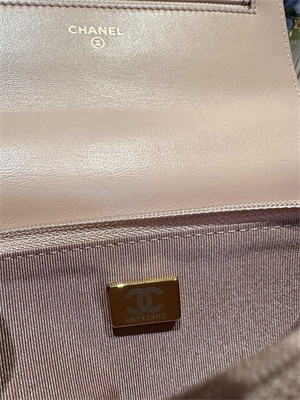 Cha.nel Wallet On Chain With Top Handle Lambskin Gold Tone Metal Light Pink AP3574