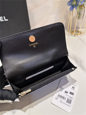 Cha.nel Wallet On Chain With Top Handle Lambskin Gold Tone Metal Black AP3575