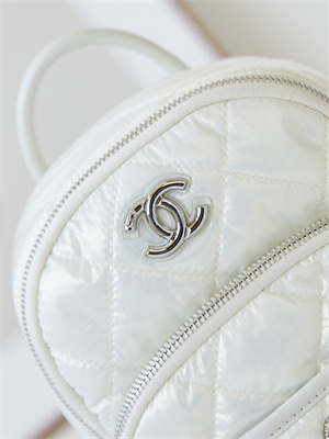 Cha.nel Backpack Nylon & Silver-Tone Metal White AS4366
