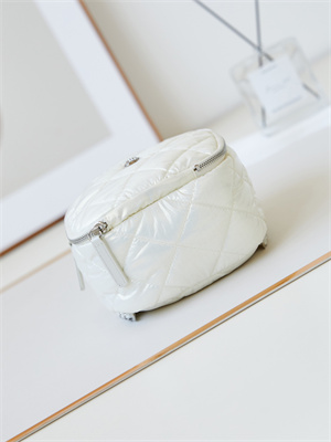 Cha.nel Backpack Nylon & Silver-Tone Metal White AS4366