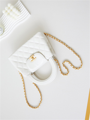 Cha.nel Mini Shopping Bag Kelly Bag Shiny Aged Calfskin Gold-Tone Metal White AS4416