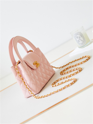 Cha.nel Mini Shopping Bag Kelly Bag Shiny Aged Calfskin Gold-Tone Metal Pink AS4416