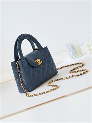Cha.nel Mini Shopping Bag Kelly Bag Shiny Aged Calfskin Gold-Tone Metal Blue AS4416
