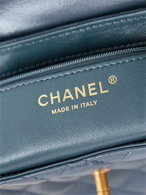 Cha.nel Mini Shopping Bag Kelly Bag Shiny Aged Calfskin Gold-Tone Metal Blue AS4416