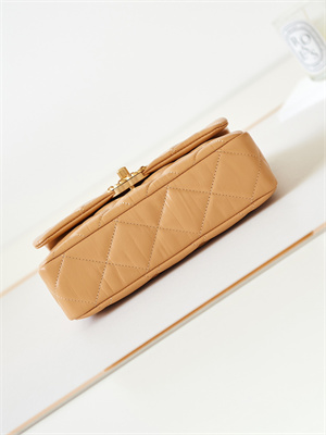 Cha.nel Flap Bag Aged Calfskin Gold Tone Metal Brown AS4423