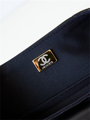 Cha.nel Flap Bag With Top Handle Lambskin Gold Tone Metal Black AS4569