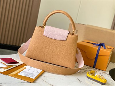 L.V Capucines MM Bag Taurillon Leather Dark Beige/Pink M59466