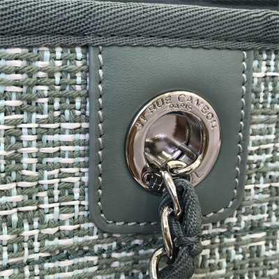 Cha.nel Deauville MM Shopping Bag Mixed Fibers Silver Tone Metal Green A67001