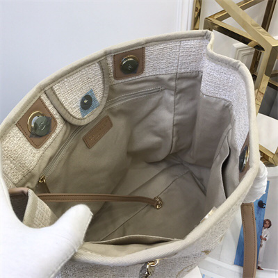 Cha.nel Deauville MM Shopping Bag Mixed Fibers Gold Tone Metal Beige A67001