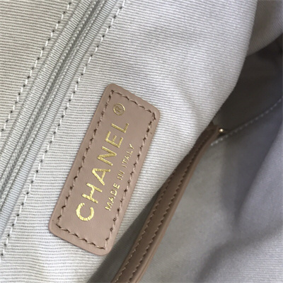 Cha.nel Deauville MM Shopping Bag Mixed Fibers Gold Tone Metal Beige A67001