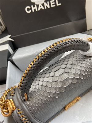 Cha.nel Medium Leboy Bag With Top Handle Python Leather Gold Metal A94804