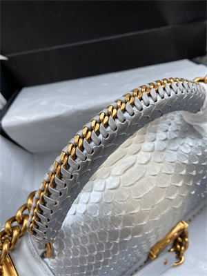 Cha.nel Medium Leboy Bag With Top Handle Python Leather Gold Metal A94804