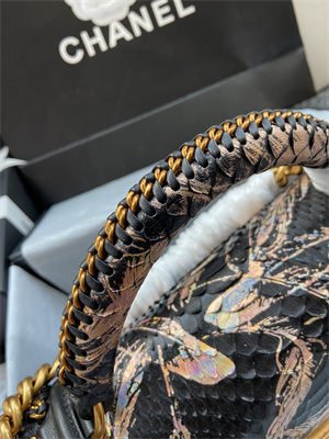 Cha.nel Medium Leboy Bag With Top Handle Python Leather Gold Metal A94804