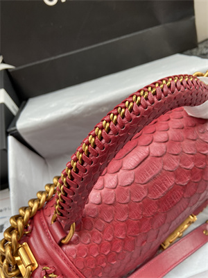 Cha.nel Medium Leboy Bag With Top Handle Python Leather Gold Metal A94804