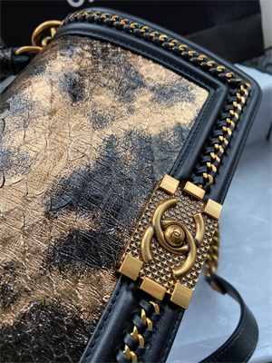 Cha.nel Medium Leboy Bag With Top Handle Python Leather Gold Metal A94804
