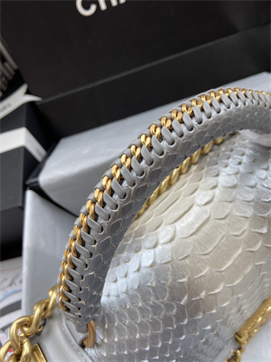 Cha.nel Medium Leboy Bag With Top Handle Python Leather Gold Metal A94804