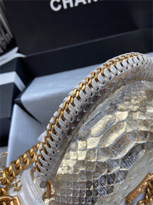 Cha.nel Medium Leboy Bag With Top Handle Python Leather Gold Metal A94804