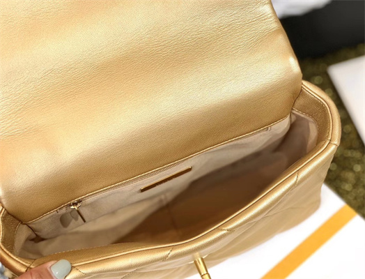 Cha.nel 19 Handbag Goatskin Gold Double C Metal Gold AS1160