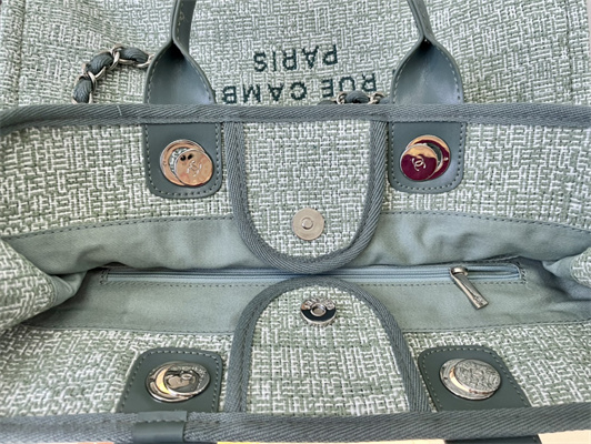 Cha.nel Deauville Large Shopping Bag Mixed Fibers Silver Tone Metal Lt Green A66941