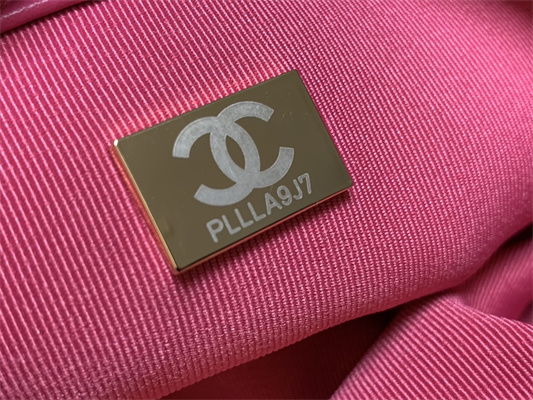 Ch*el 19 handbag wool tweed gold double c metal fuchsia as1160