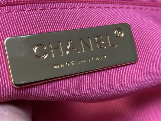 Ch*el 19 handbag wool tweed gold double c metal fuchsia as1160