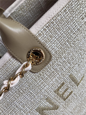 Cha.nel Deauville Large Shopping Bag Mixed Fibers Gold Tone Metal Beige A66941
