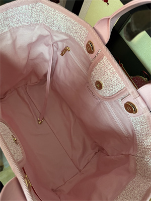 Cha.nel Deauville Large Shopping Bag Mixed Fibers Gold Tone Metal Pink A66941