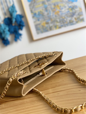 Cha.nel Vintage Large Shopping Bag Calfskin Gold Tone Metal Beige A99